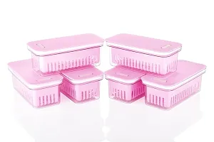 500ml Fridge Food Storage Boxes Set Of 2 | Plastic Stackable Canister Set | Food Grade  BPA Free Kitchen Organizer [Transparent] [PINK]-thumb3