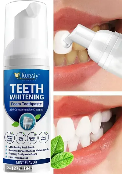 KURAIY Pure Teeth Cleansing Whitening Mousse Baking Soda Toothpaste Foam Toothpaste Removes Stains Fresh Breath Dental Care Tools 60ml