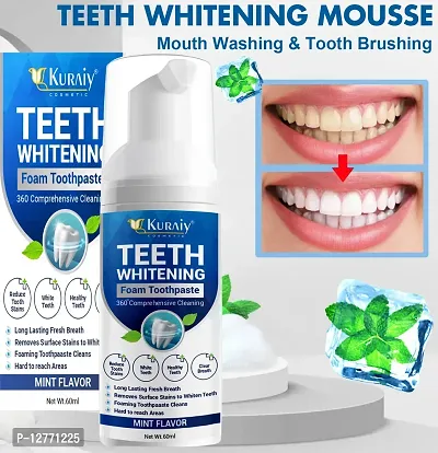KURAIY 100% Teeth Whitening Serum Powder Oral Hygiene Cleaning Gel Remove Plaque Stains Tooth Bleaching Dental Tool with Cotton Swab Dental