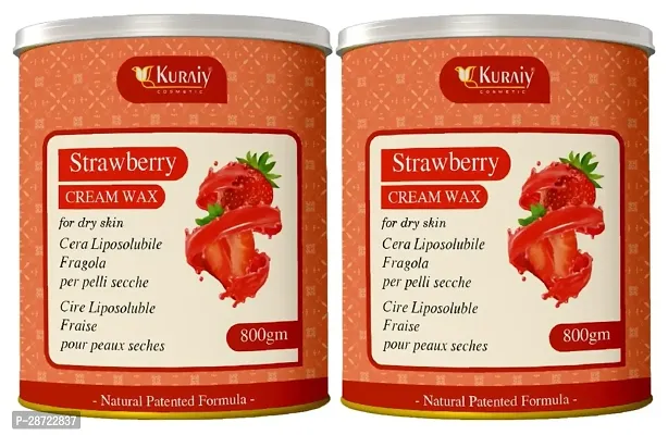 KURAIY strawberry  Wax for Smooth Hair Removal - 800gm strawberry  extracts For all skin types Removes Tan, Dead Skin For Arms, Legs and Full body (Pack of 2)