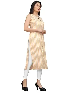 Reem Creation Women's Striped Print Khadi Cotton Sleeve Less A Line Kurti(Beige_L)-thumb3