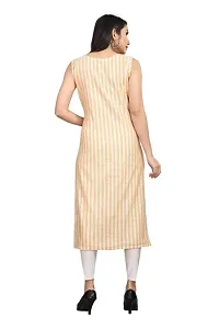 Reem Creation Women's Striped Print Khadi Cotton Sleeve Less A Line Kurti(Beige_L)-thumb1