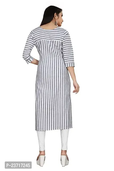 Reem Creation Women's Straight Striped Cotton Single Kurti Kurta. (X-Large, Grey)-thumb2