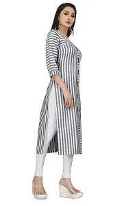 Reem Creation Women's Straight Striped Cotton Single Kurti Kurta. (X-Large, Grey)-thumb2