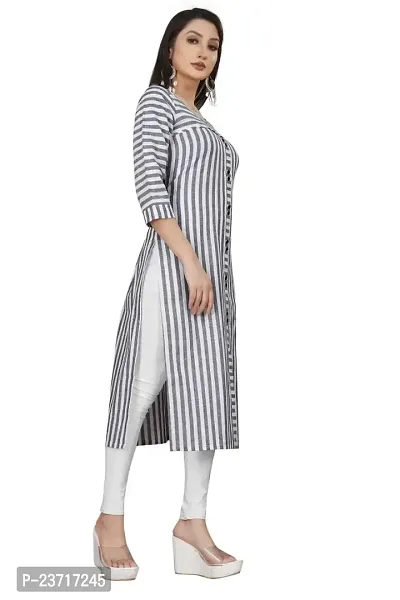 Reem Creation Women's Straight Striped Cotton Single Kurti Kurta. (X-Large, Grey)-thumb3