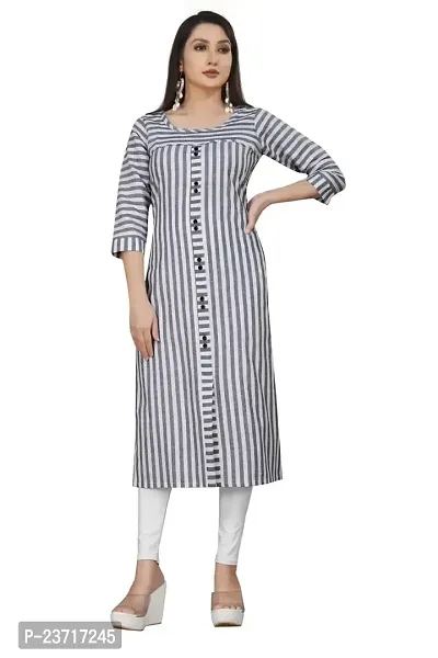 Reem Creation Women's Straight Striped Cotton Single Kurti Kurta. (X-Large, Grey)-thumb0