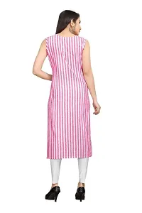 Reem Creation Women's Striped Print Khadi Cotton Sleeve Less A Line Kurti(Pink_L)-thumb1