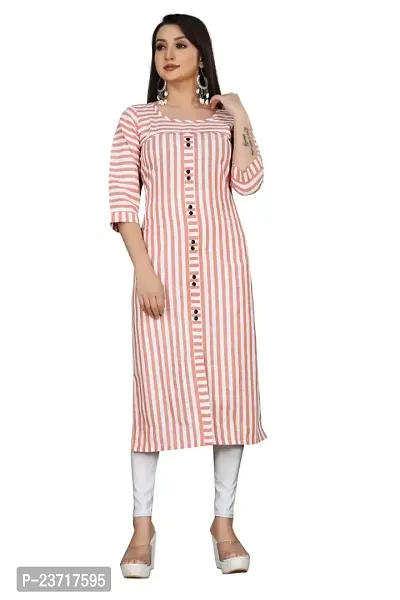 Reem Creation Women's Straight Striped Cotton Single Kurti Kurta. (Large, Orange)