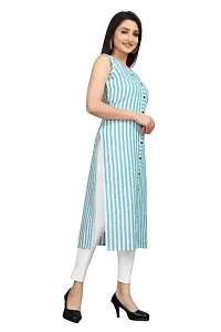 Reem Creation Women's Striped Print Khadi Cotton Sleeve Less A Line Kurti(Blue_3XL)-thumb3