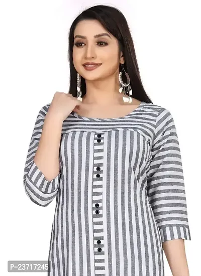 Reem Creation Women's Straight Striped Cotton Single Kurti Kurta. (X-Large, Grey)-thumb4