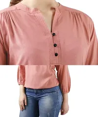 VISION Elegant Peach Cotton Blend Printed Top For Women-thumb3