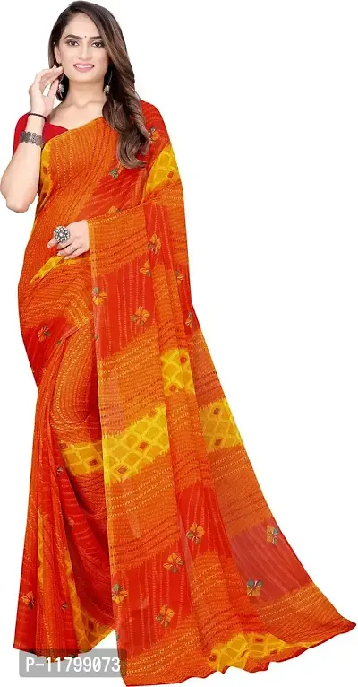 Beautiful Orange Georgette Saree with Blouse piece