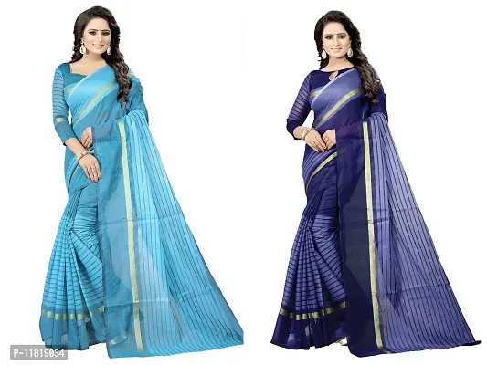 Beautiful Cotton Silk Saree with Blouse Piece Pack Of 2-thumb0