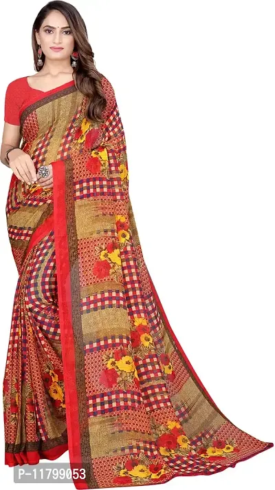 Beautiful Red Georgette Saree with Blouse piece-thumb0