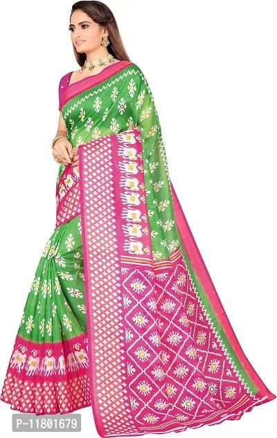 Beautiful Green Art Silk Saree with Blouse piece-thumb3