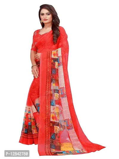 SAADHVI Womens Georgette Printed Combo Saree With Unstithed Blouse (Red & Navy) (GEO_02_GEO_39$)-thumb3