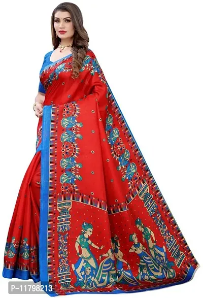 Beautiful Red Art Silk Saree with Blouse piece-thumb2