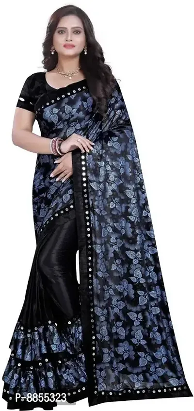 Elegant Printed Bollywood Lycra Blend Women Saree With Blouse Piece -Blue