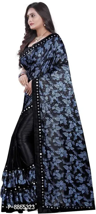 Elegant Printed Bollywood Lycra Blend Women Saree With Blouse Piece -Blue-thumb3