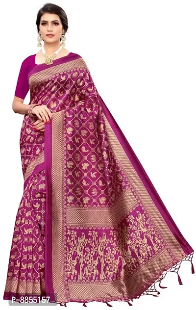 Elegant Printed Bollywood Art Silk Women Saree With Blouse Piece -Purple-thumb0