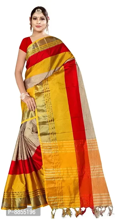 Elegant Striped Maheshwari Art Silk Women Saree With Blouse Piece -Beige