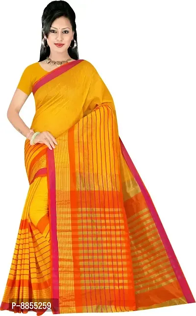 Elegant Striped Maheshwari Art Silk Women Saree With Blouse Piece -Yellow