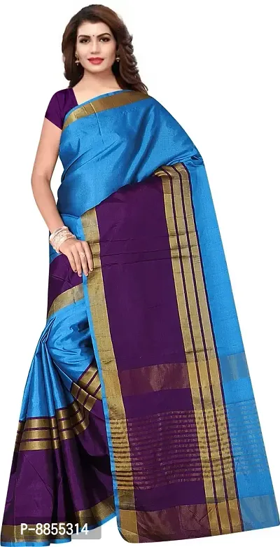 Elegant Striped Maheshwari Art Silk Women Saree With Blouse Piece -Blue
