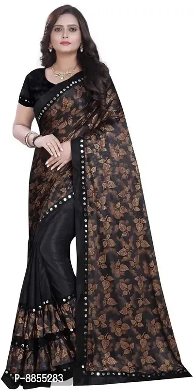 Elegant Printed Bollywood Lycra Blend Women Saree With Blouse Piece -Black