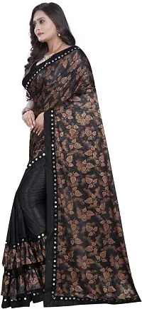 Elegant Printed Bollywood Lycra Blend Women Saree With Blouse Piece -Black-thumb2