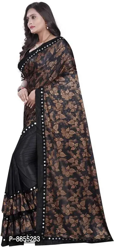 Elegant Printed Bollywood Lycra Blend Women Saree With Blouse Piece -Black-thumb3