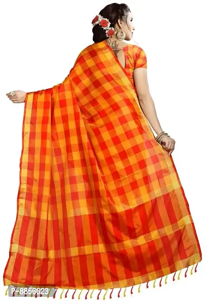 Elegant Checked Chettinadu Silk Blend Women Saree With Blouse Piece -Yellow-thumb2