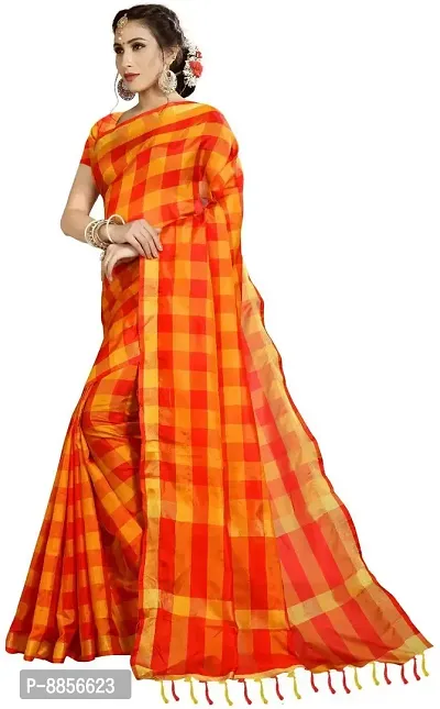 Elegant Checked Chettinadu Silk Blend Women Saree With Blouse Piece -Yellow-thumb3