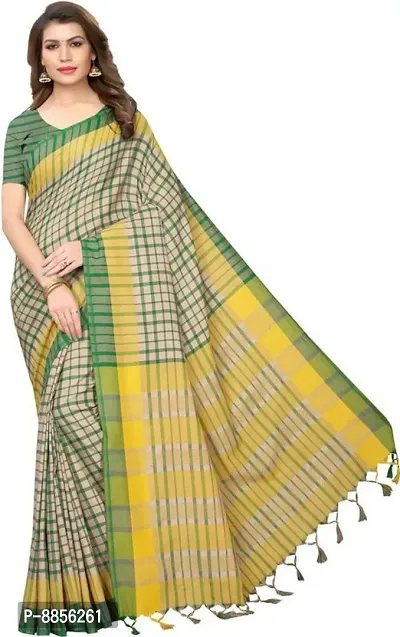 Elegant Checked Bollywood Art Silk Women Saree With Blouse Piece -Yellow