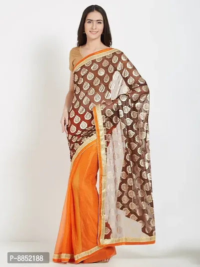 Elegant Bollywood Lycra Blend Women Saree With Blouse Piece -Orange