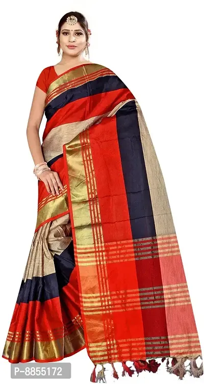 Elegant Striped Maheshwari Art Silk Women Saree With Blouse Piece -Beige