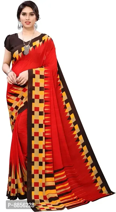 Elegant Printed Daily Wear Georgette Women Saree With Blouse Piece -Red-thumb0