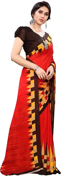 Elegant Printed Daily Wear Georgette Women Saree With Blouse Piece -Red-thumb1