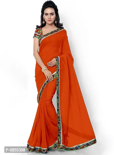 Elegant Bollywood Georgette Women Saree With Blouse Piece -Orange-thumb0