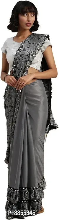 Elegant Printed Bollywood Lycra Blend Women Saree With Blouse Piece -Grey