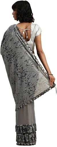 Elegant Printed Bollywood Lycra Blend Women Saree With Blouse Piece -Grey-thumb1