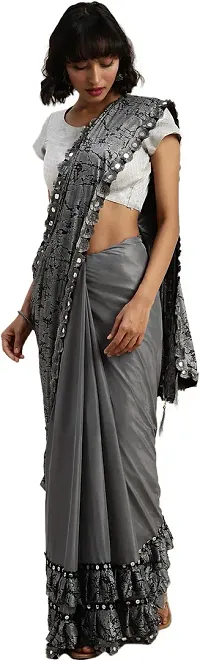 Elegant Printed Bollywood Lycra Blend Women Saree With Blouse Piece -Grey-thumb2
