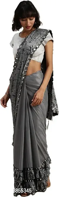 Elegant Printed Bollywood Lycra Blend Women Saree With Blouse Piece -Grey-thumb3