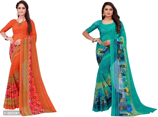 Elegant Printed Daily Wear Georgette Women Saree With Blouse Piece -Pack Of 2-thumb0