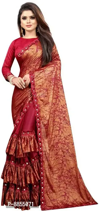 Elegant Printed Bollywood Lycra Blend Women Saree With Blouse Piece -Maroon-thumb0