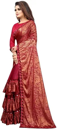 Elegant Printed Bollywood Lycra Blend Women Saree With Blouse Piece -Maroon-thumb2
