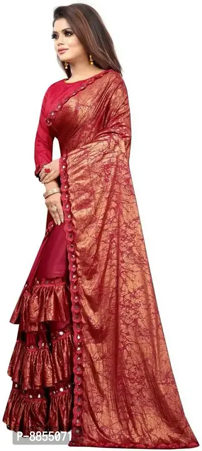 Elegant Printed Bollywood Lycra Blend Women Saree With Blouse Piece -Maroon-thumb3