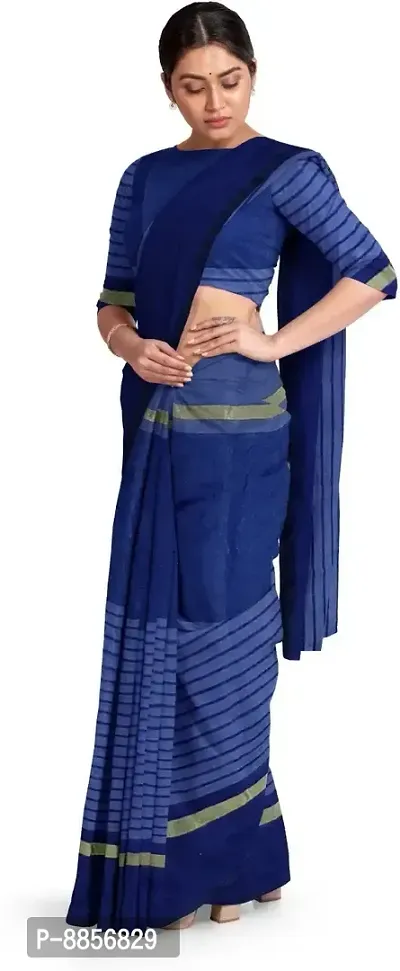 Elegant Printed Daily Wear Cotton Silk Women Saree With Blouse Piece -Dark Blue