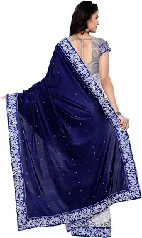 Elegant Embroidered Bollywood Velvet And Brasso Women Saree With Blouse Piece -Pack Of 2, White, Blue-thumb1