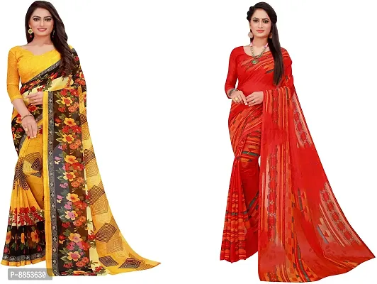 Elegant Printed Daily Wear Georgette Women Saree With Blouse Piece -Pack Of 2