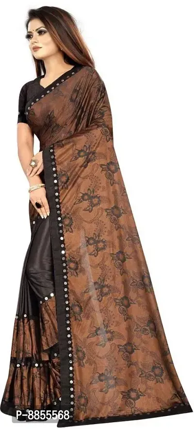 Elegant Printed Bollywood Lycra Blend Women Saree With Blouse Piece -Brown-thumb3